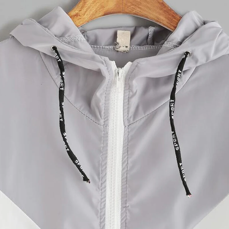 

Women's Basic Hooded Jacket Patchwork Long Sleeve Clothing Multicolor Autumn Coat Female Casual Windbreaker