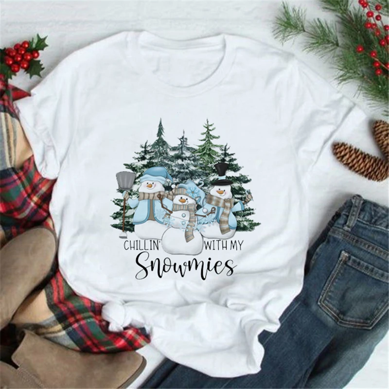 

Happy Merry Christmas Plaid Tree Cute Winter Women Holiday New Year Cartoon Tshirt Female Short Sleeve Tee Top Graphic T-shirt