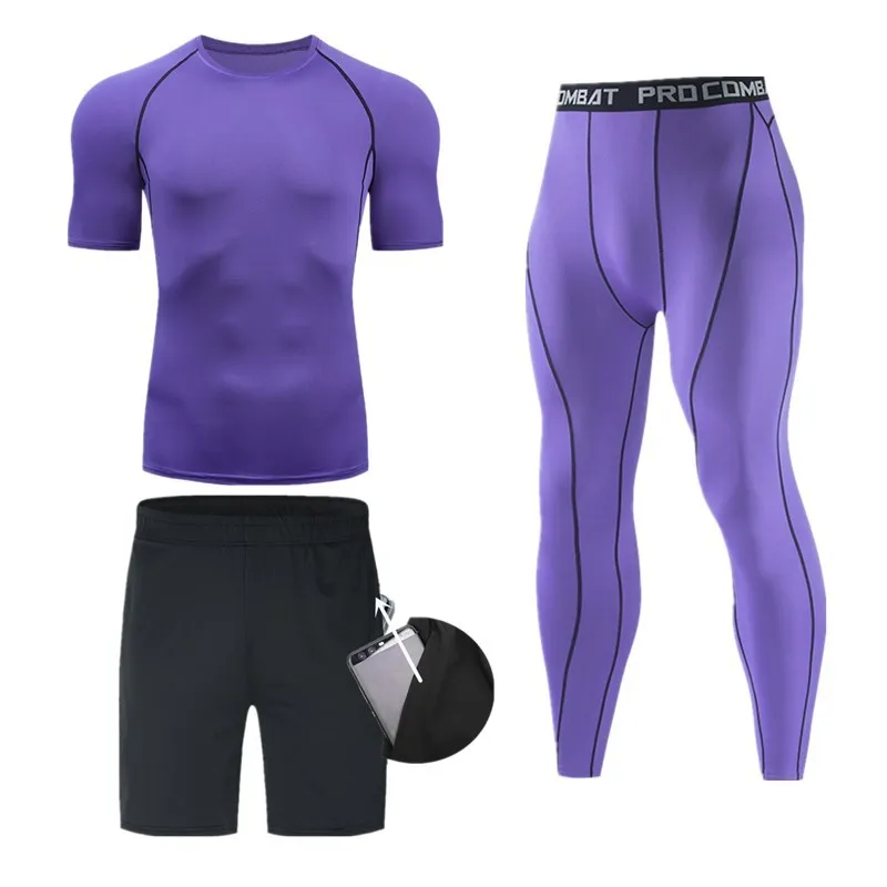 

Tracksuit Men Sports Suit Gym Fitness Compression Clothes Running Jogging Sportwear Exercise Workout Rashguard Tight 3-piece set