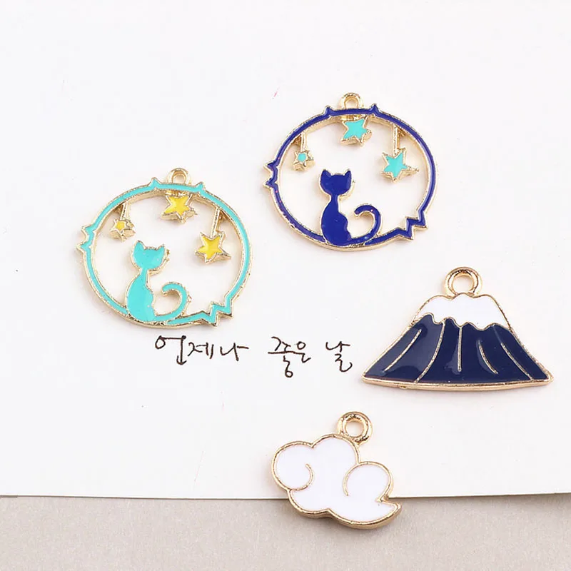 10 шт. модные корейские женские серьги из сплава с креплением Fuji Cloud Star Cat для