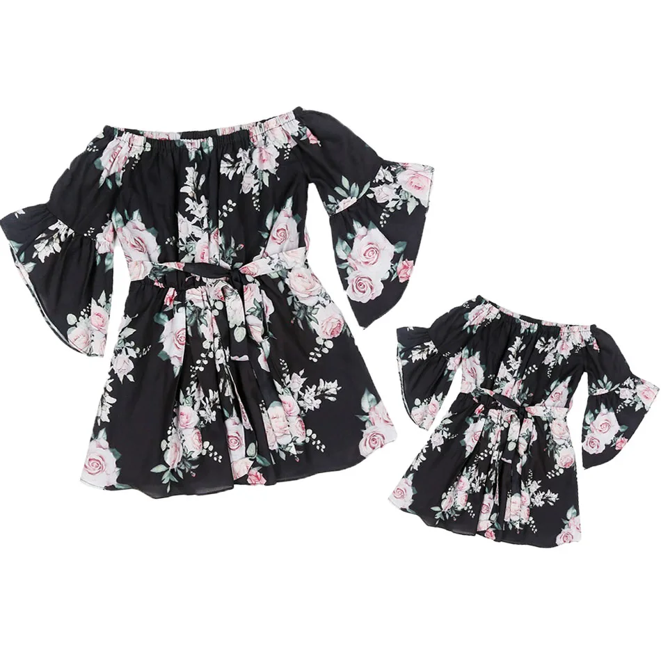 

Mom and Daughter Matching Clothes Dress 2021 Summer Retro Style Floral Casual Dress Woman Baby Girl Fashion Dress