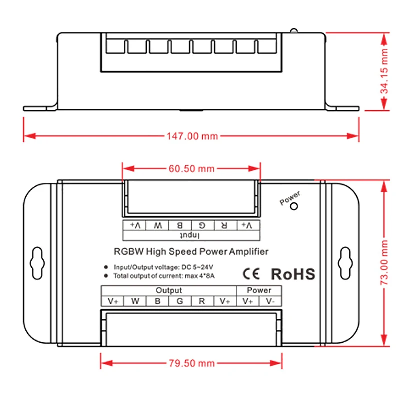 ABGN Hot 8Ax4 канал Rgbw высокая скорость мощность светодиодный Усилитель Dc5 ~ 24V выход