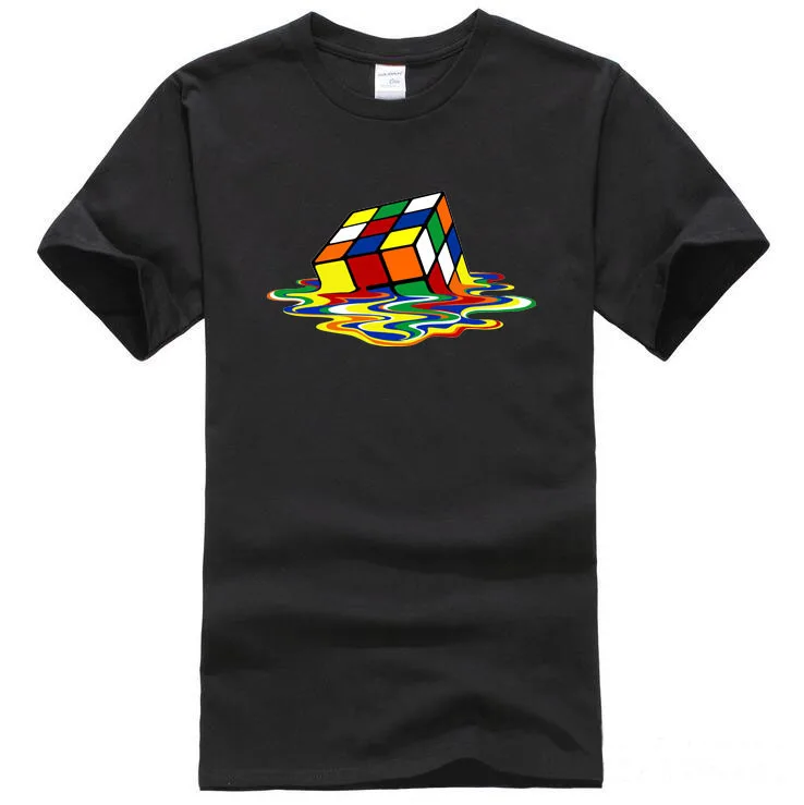 

High Quality Men Short Sleeve Graphic Tee shirt Rubik Cube Printed White Black T-shirt
