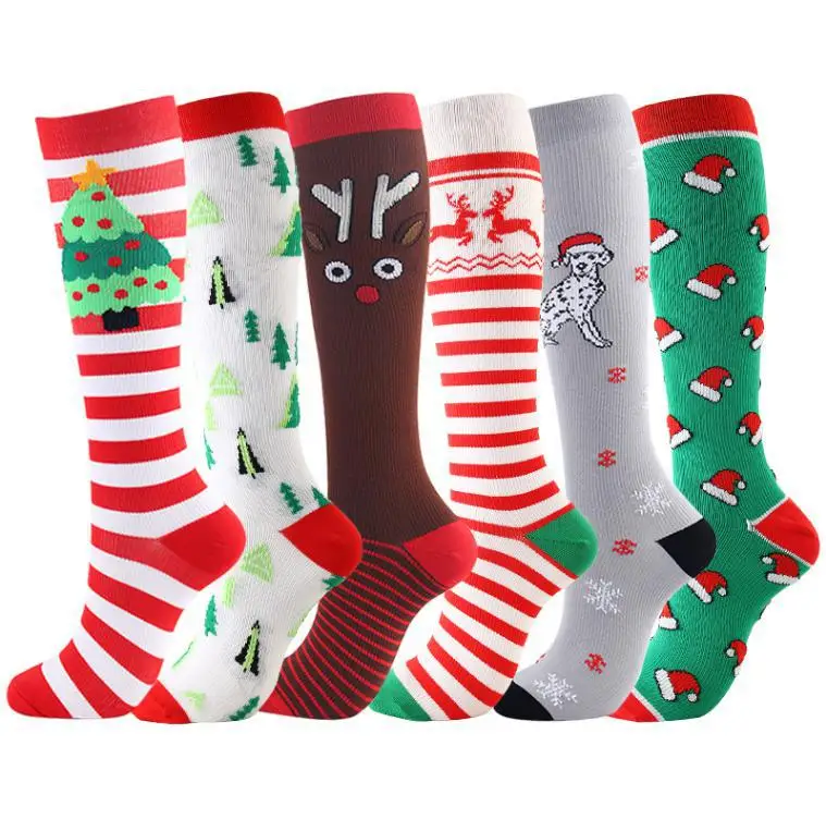 Calcetines De Navidad  5/6 Pairs Per Set Christmas Sock Calcetines De Compresion Sport Knee High Socks Compression