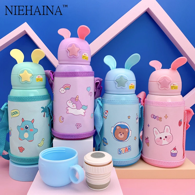 Kids Thermos Mug With Straw Stainless Steel Dinosaur Vacuum Flasks Children Cute Thermal Water Bottle Tumbler Thermocup