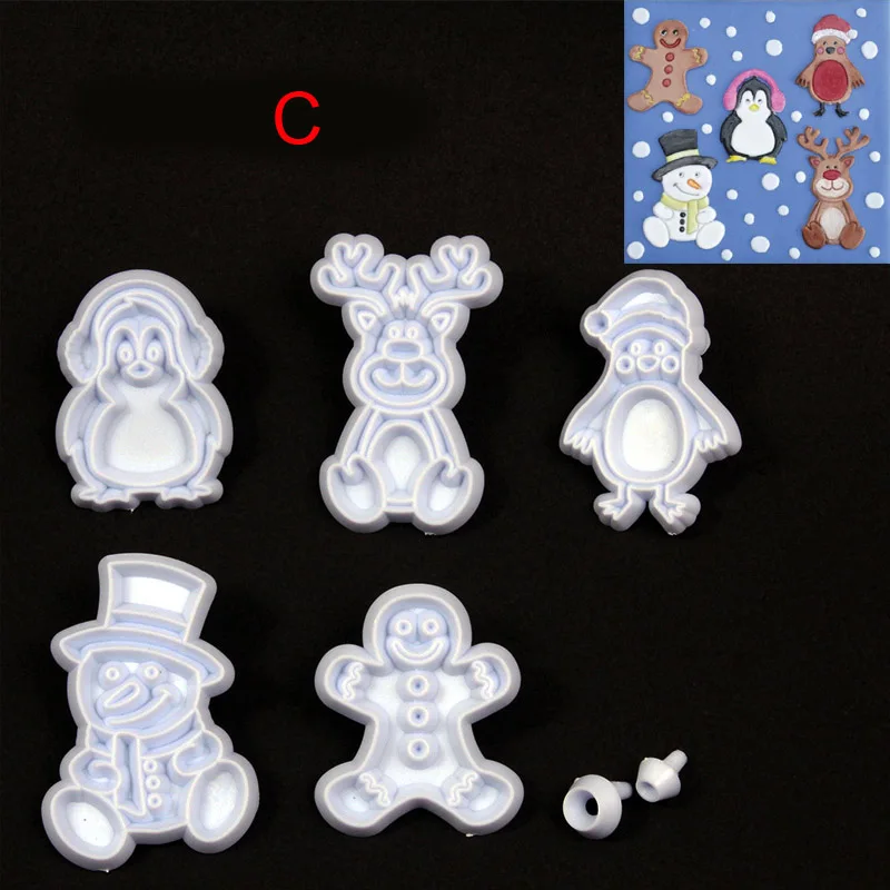 3 kinds Christmas Cookie Cutter Candy Biscuit Mold Cooking Tools Theme Plastic Cutters Mould Snowflake Snowman | Дом и сад