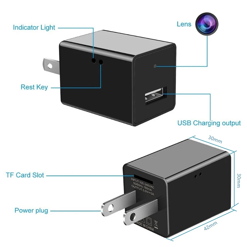 1PC Power Adapter Plug Camera 1080P HD Video Surveillance Wifi USB Charging Mini | Безопасность и защита