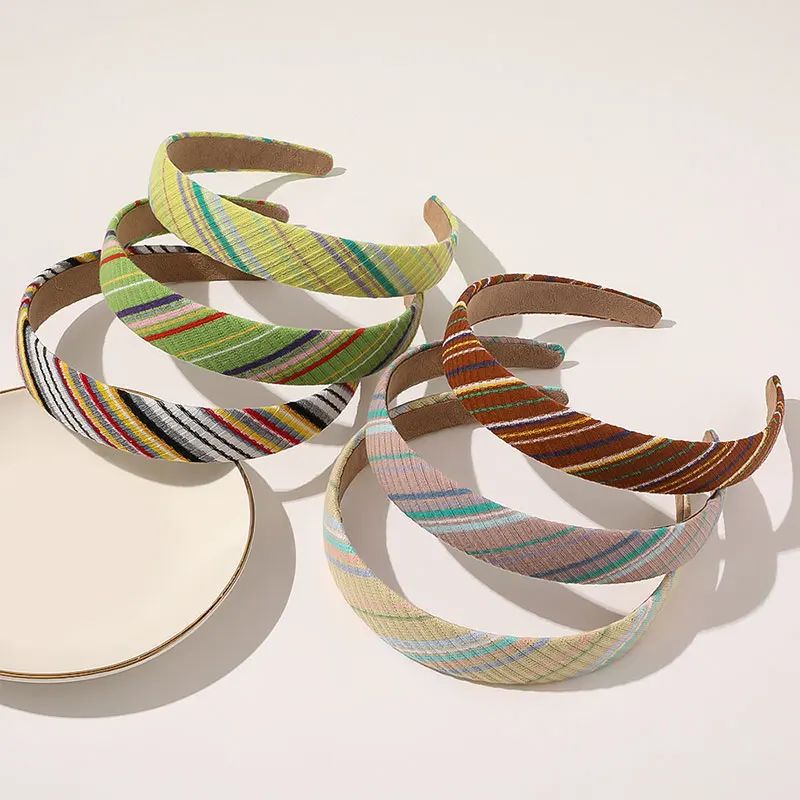 Женский обруч с радужными полосками вязаная повязка на голову для макияжа