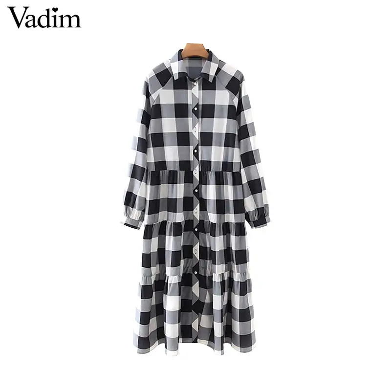 Женское элегантное платье vadim в клетку миди с длинным рукавом и отложным