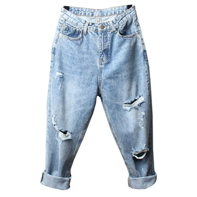 

Boyfriend Jeans For Women Clothes Casual Denim Pants Ripped Hole Jeans Female Streetwear Large Size Mom Denim Jeans L-4XL Q2492
