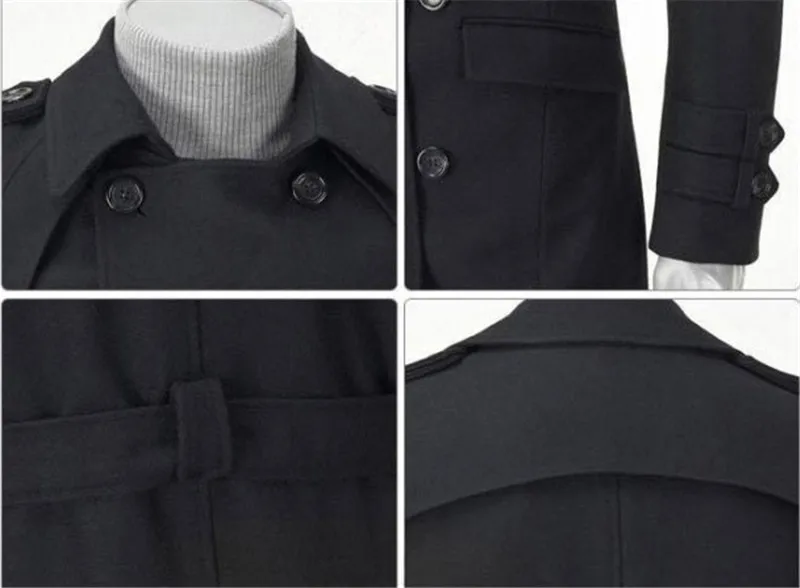 

New Men 's Jackets Double Platoon Buckle Clothing Men Long Coat L49 Belt Double Breasted Trench Coat Black Grey M-3XL