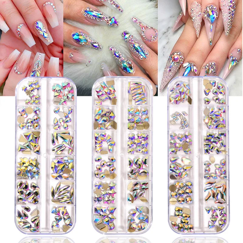 

120pcs Per Box Crystal AB 3D Nail Art Rhinestones Fancy Shaped Crystals and Stones For DIY Nails Art Decoration