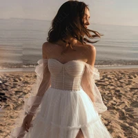 gorgeous bridal dresses sweetheart tulle lantern sleeves wedding dresses floor length beading bride gown vestido de casamento