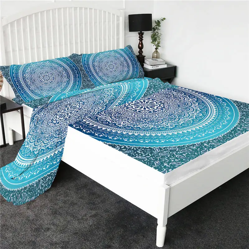 Mandala 3 BeddingOutlet простыня с мультяшными котами, цветная простыня с единорогом, плоский лист с наволочкой, постельные принадлежности, 4 шт., наматрасник - Цвет: Mandala 3