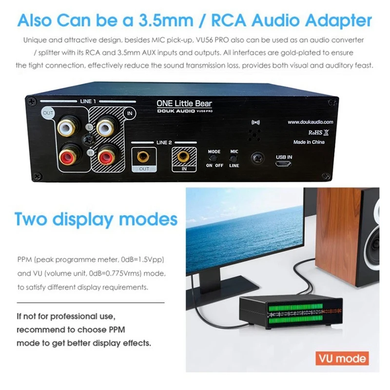 

VU56-PRO Two-Color 2X56 Bit LED Stereo Music Spectrum Analyzer MIC+LINE Sound Level Meter Audio Display Analyzer