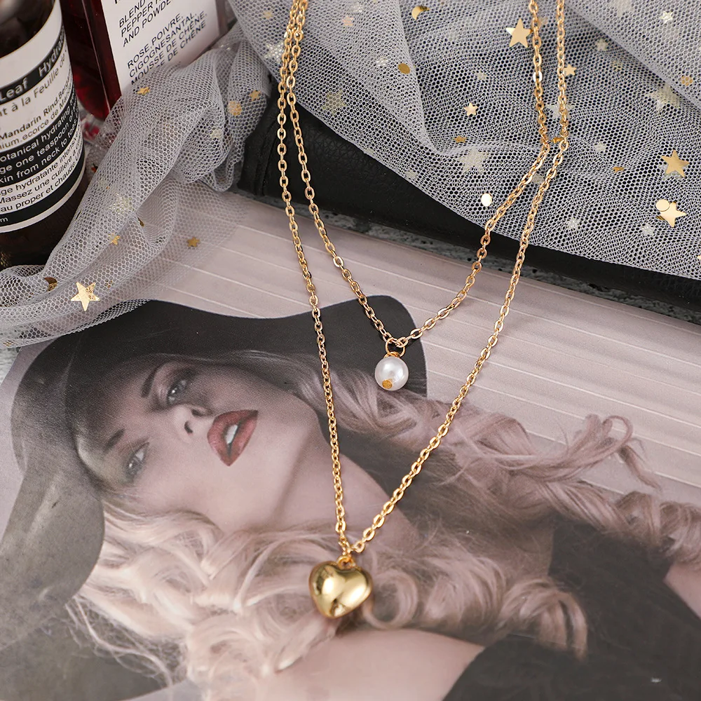 

Fashion Pearl Necklace Heart Pendant Choker Necklace For Women Girls Aesthetic Neck Chain Choker Collar Pearl Collier Jewelry
