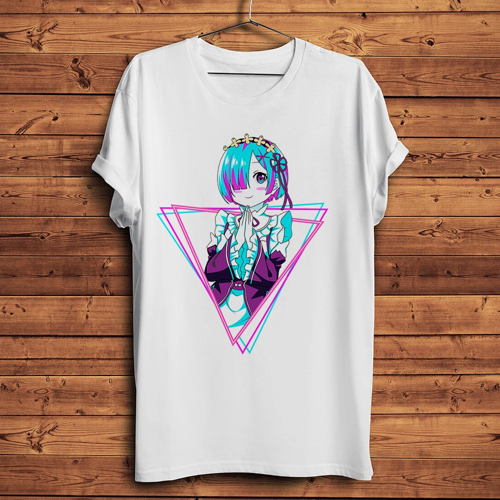 Футболка мужская с забавным аниме «Re Life in a different world from zero REM», новая белая Повседневная рубашка с коротким рукавом, уличная одежда унисекс