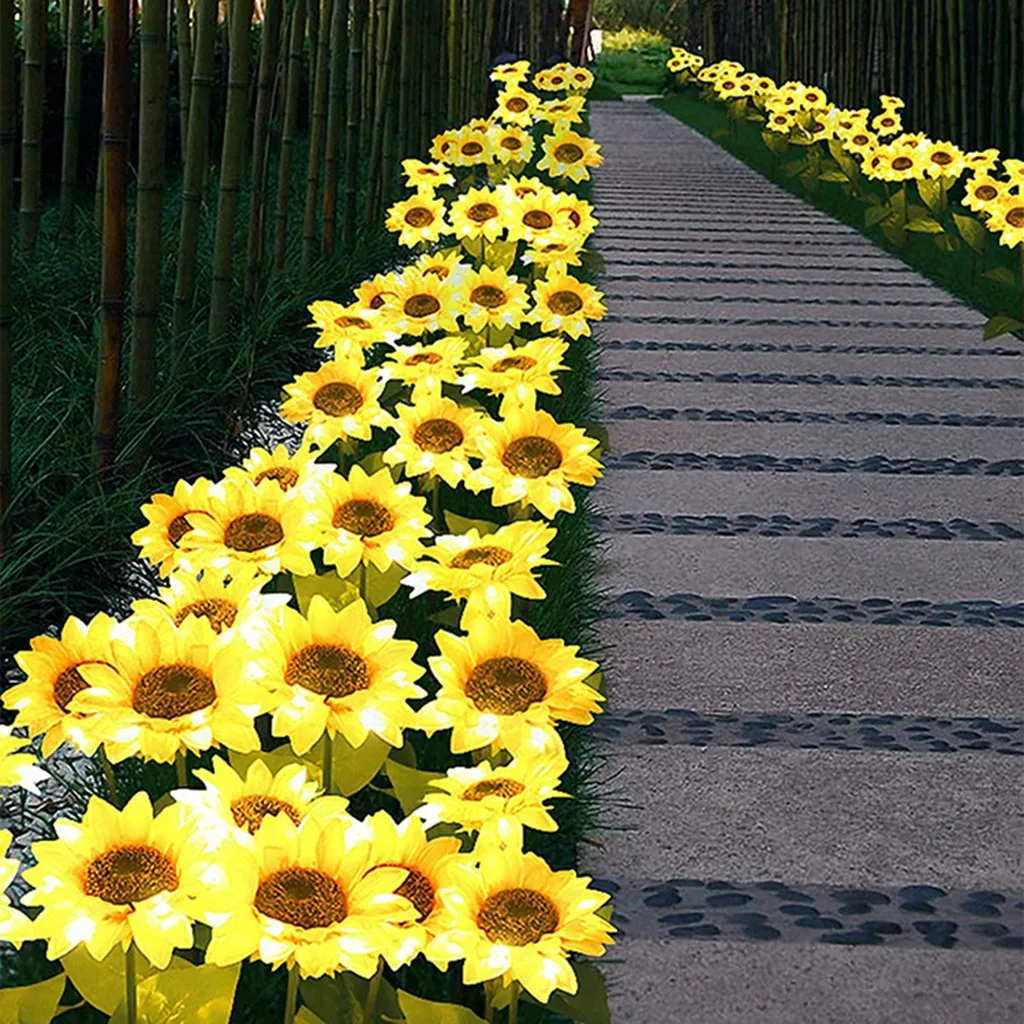 Шестые Напольного Солнечного света Sumflower сад Двор лужайка ландшафт Lamp 2 ПК Led