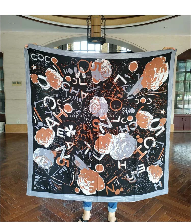 

classis design women Cashmere Silk Scarf 140 Designer Scarf Cashmere Hand Rolled Hem 140 Cm women big Silk shawls