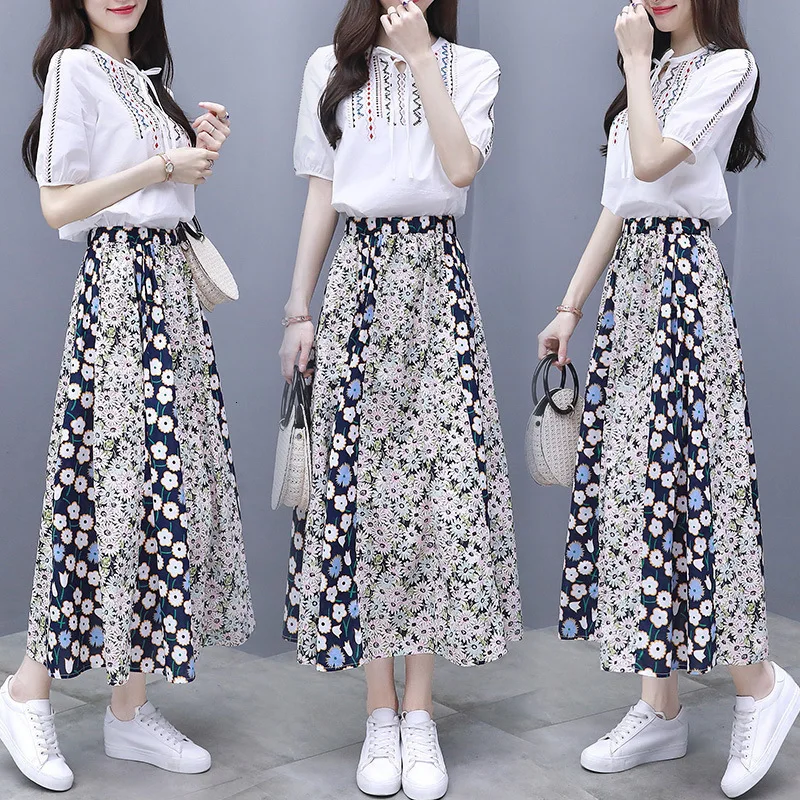 2019 дамы лето 2 предмета с высокой посадкой Лидер продаж юбка для девочек вышивка