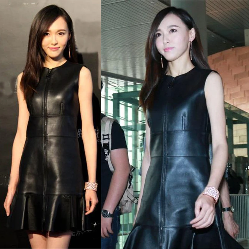 

JCHB 2021 dress new genuine leather female star same style sheepskin sleeveless mid-length vest vest vest dress