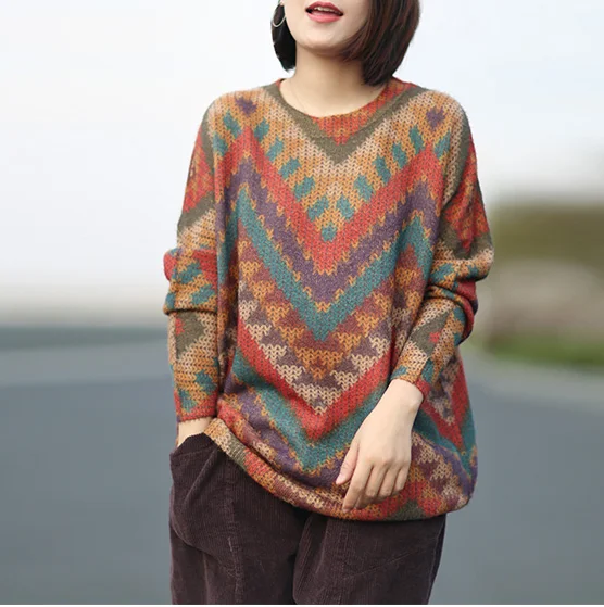 Women Sweater Autumn Loose Knitting Pullovers Tops 2021 New Ladies O-Neck Print kitten Casual All-match | Женская одежда