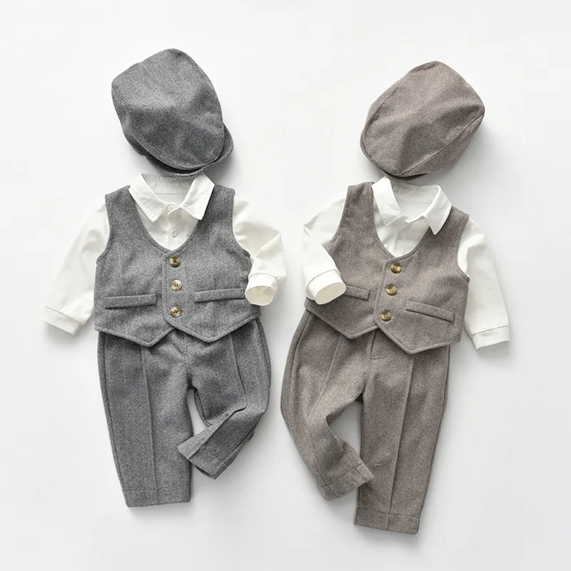 

Formal Baby Boy Clothes Suit for Wedding Birthday Children Set Gentleman Newborn Boys Romper+Vest+Pants+Hat 4Pcs Spanish Outfits