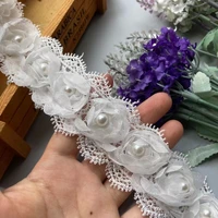 2 yard soluble white rose flower pearl chiffon embroidered lace trim ribbon fabric handmade vintage wedding dress sewing craft