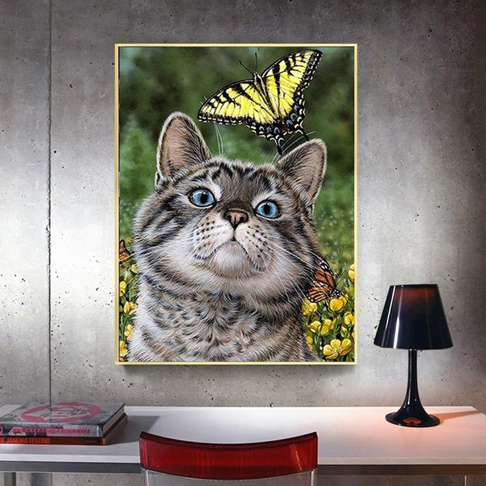 

MEIVN 5D алмазная живопись своими руками кошка и бабочка полная квадратная Алмазная вышивка животные со стразами Картина Набор для рукоделия