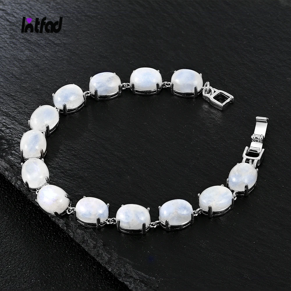 

S925 Sterling Silver Bracelet Natural Moonstone Moonlight Stone Bracelet 18cm Gemstone Tennis Bangle Jewelry Anniversary Gift