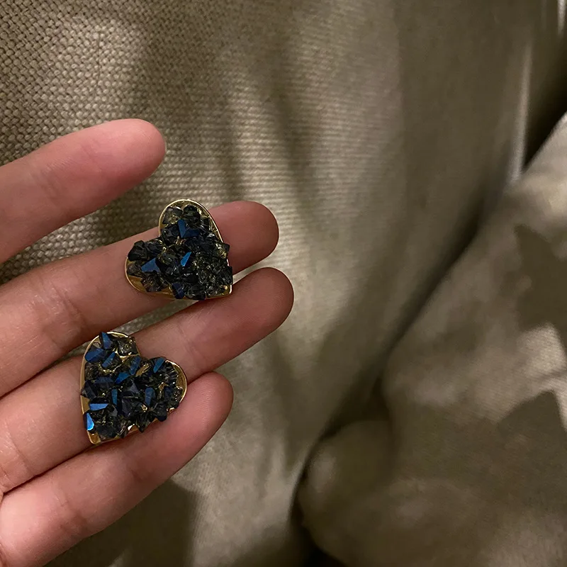

Silver French Blue Crystal Stone Love Earrings Stud Design Earrings