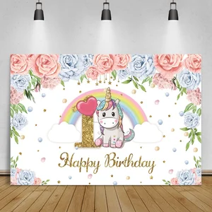 Laeacco Baby 1-й День рождения Единорог вечерние радужные цветы фотосессия плакат семейная Съемка фото фон фотография задник