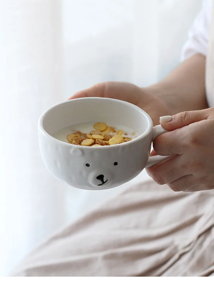 

Korean Breakfast Mug With Saucer Cute Bear Coffee Oatmeal Yogurt Cup Ins Milk Mugs Drinkware For Desktop Home Ceramics Cups