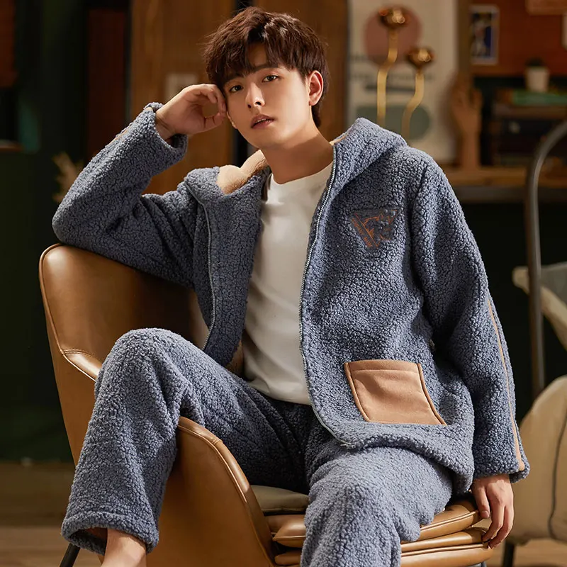 Новая зимняя бархатная Пижама кораллового цвета Мужская Молодежная утепленная
