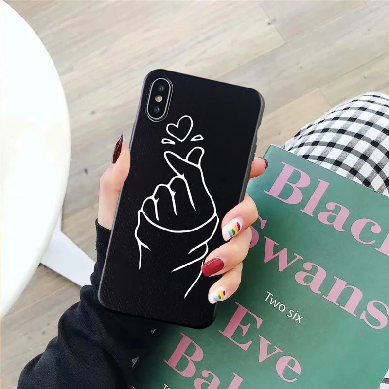 Чехол GYKZ You Me Lover для пары iPhone XS MAX X XR 7 8 6 6s Plus Love Heart черный силиконовый мягкий чехол