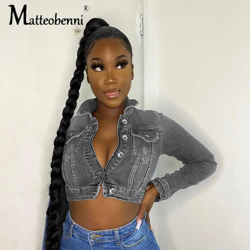 Модные короткие джинсовые куртки для девочек новинка 2021 однобортная Женская