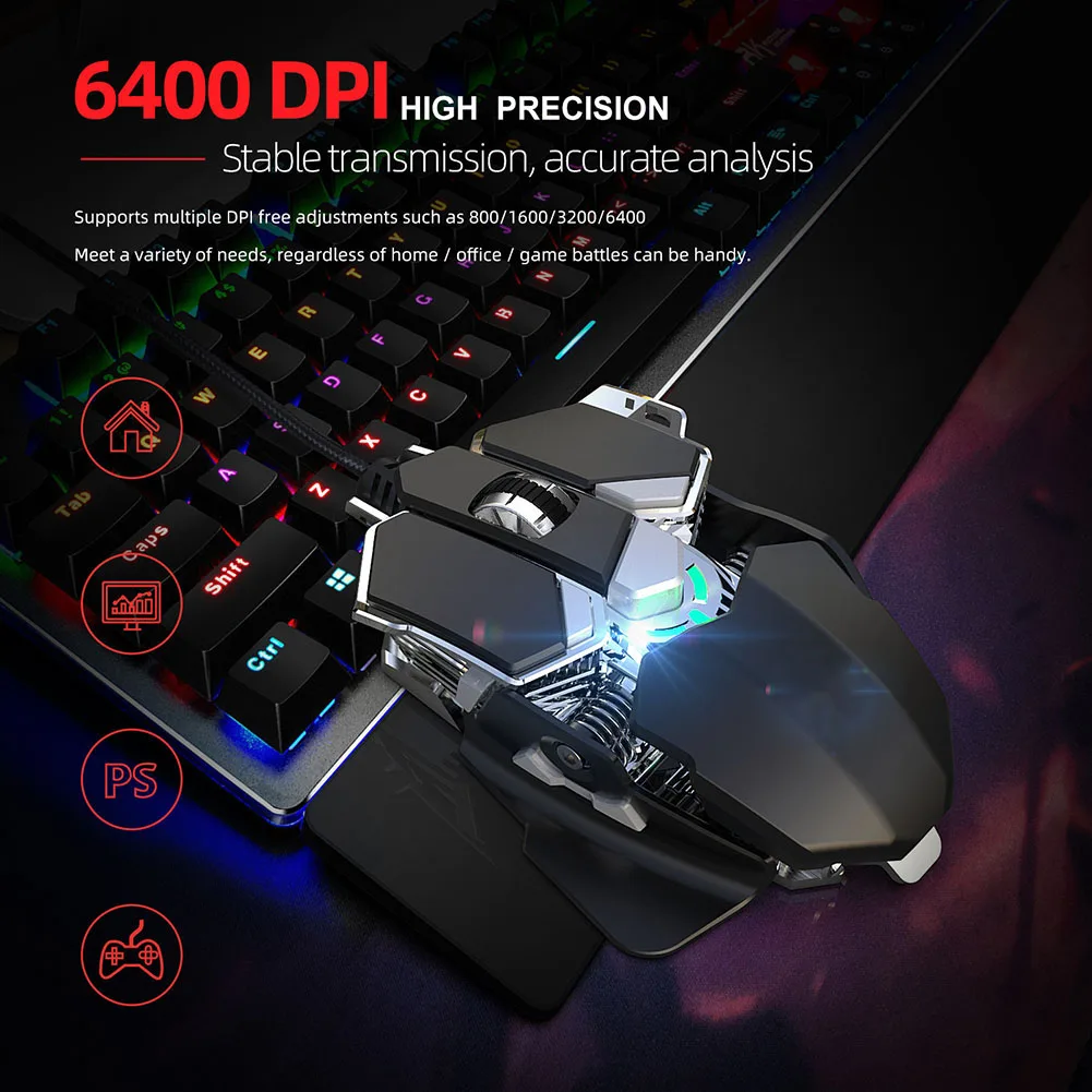 Механическая Проводная игровая мышь 6400DPI программируемая компьютерная