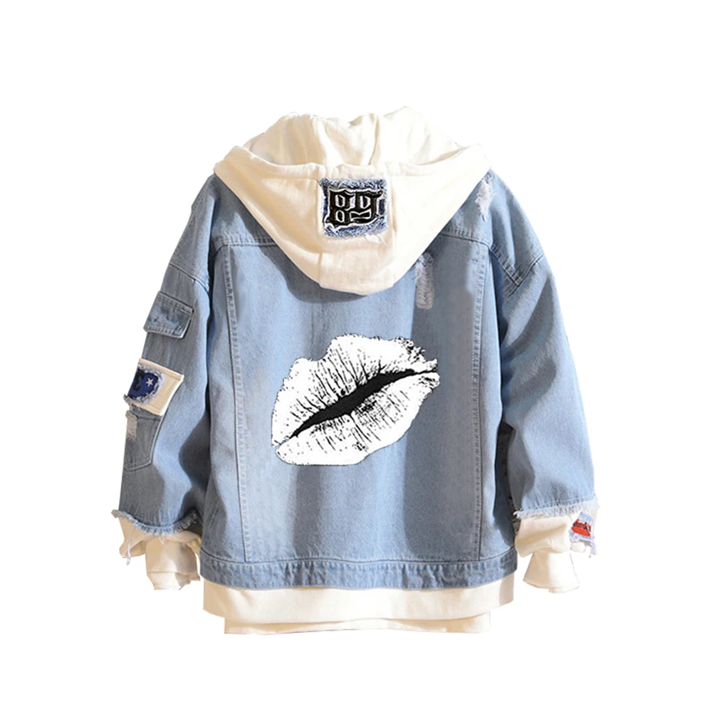 

GSYGSY Unisex Winter Denim Jacket Fashion Hoodie Sexy Lips Graphic Sweatshirt for Teens Womens Girls Jean Coat Cosplay Outwear