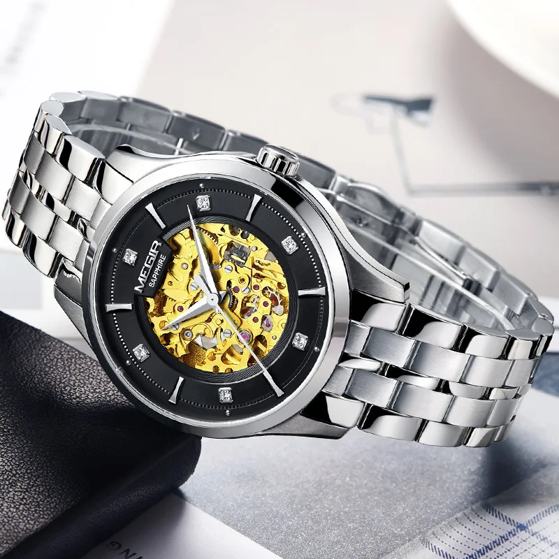 

MEGIR Automatic Mechanical Watch Top Brand Luxury Skeleton Men Watches Leather Business Wristwatch Clock Montre Homme Relogios