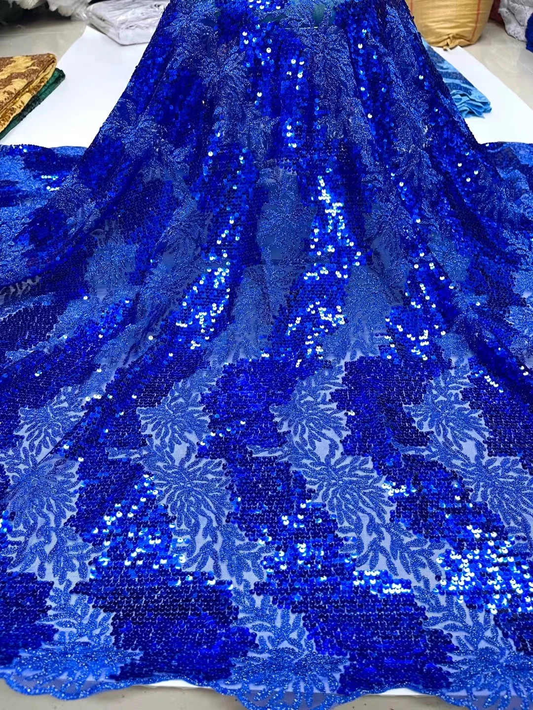 

5yards african embroidered net tulle lace fabric beautiful sequins mesh lace for wedding or party dress JY9031