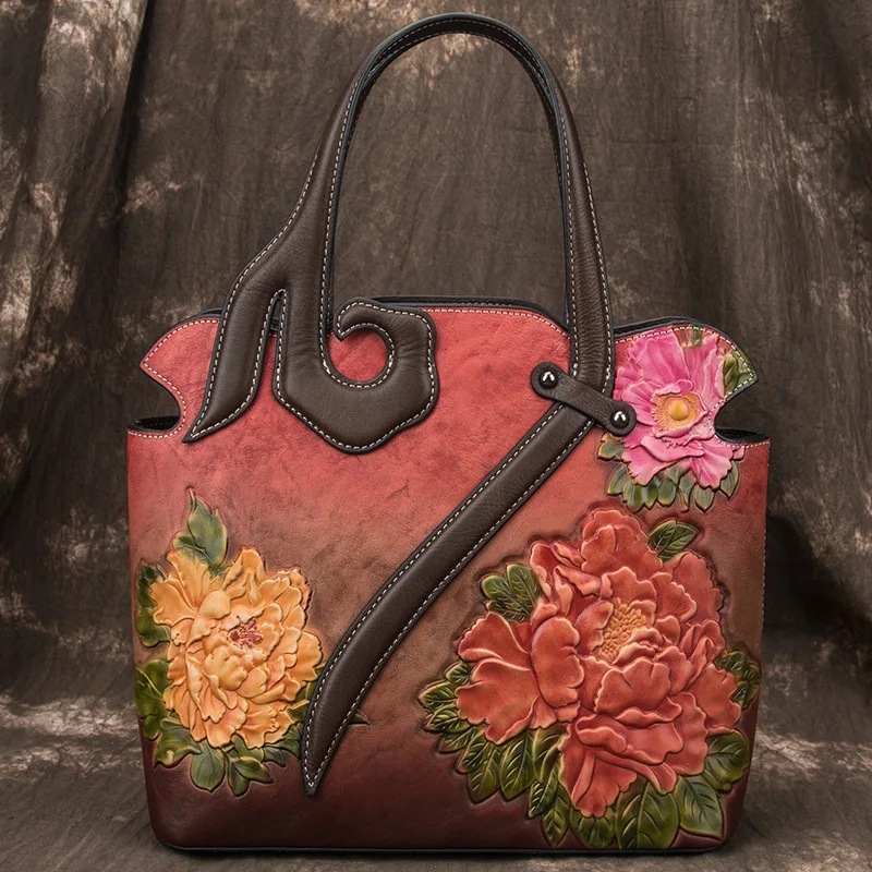 

ROCKSUN 2021 New Retro Luxury Handbags Women Bags Designer Genuine Leather Handmade Embossing Totes Shoulder & Crossbody Bags
