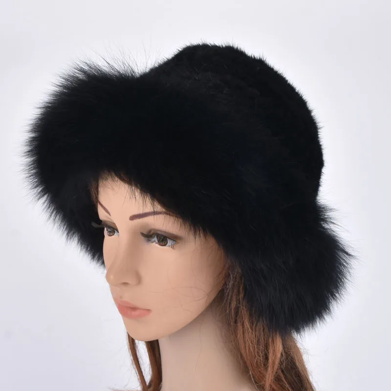 Зимняя вязаная шапка из настоящего норкового меха, роскошная натуральная шапка из пушистой лисы, теплая женская повседневная подлинная шапка.