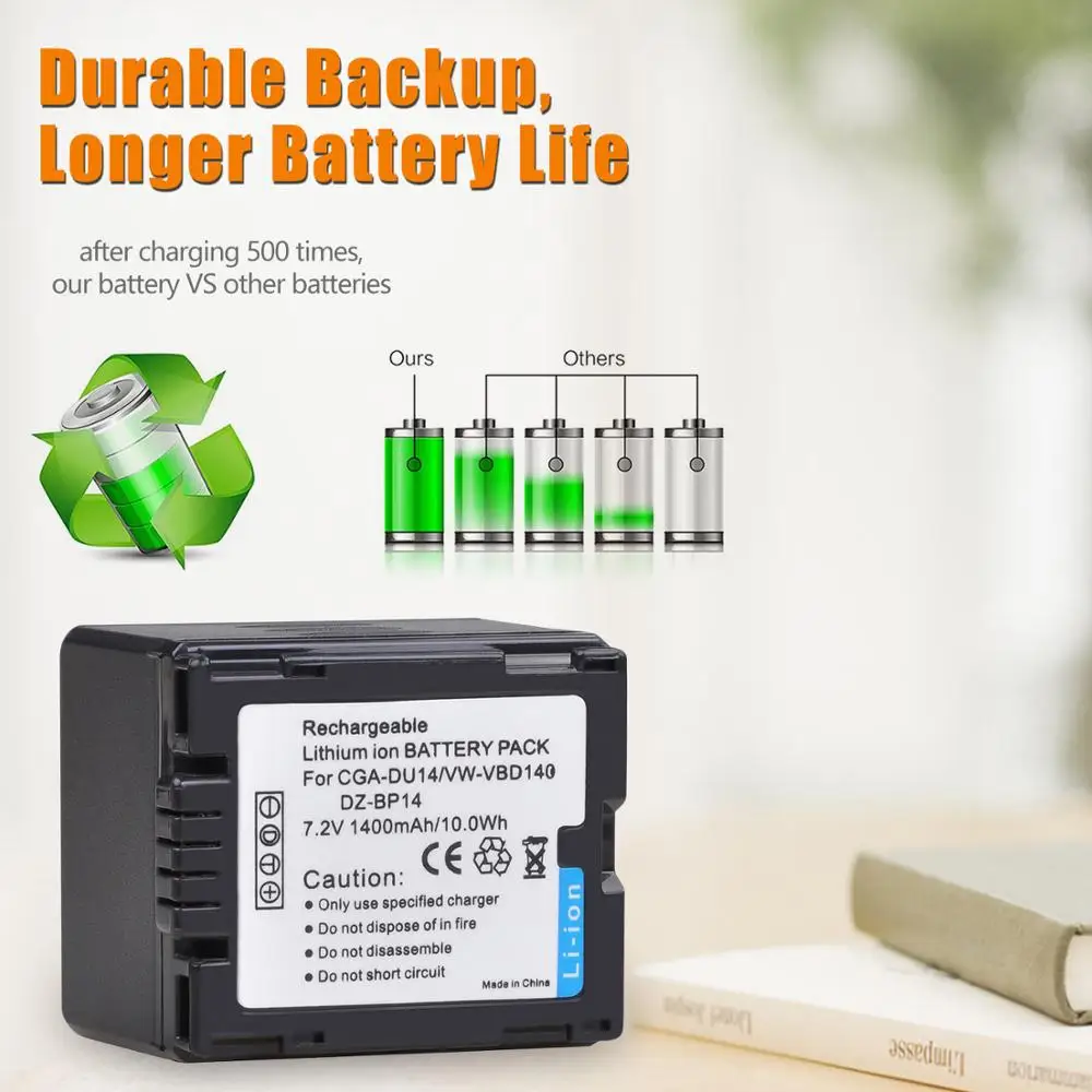 

PowerTrust 7.2V 1400mAh CGA-DU14 CGA DU14 Battery and Charger for Panasonic DU14 DU07 NV-GS10 VDR-M70/M50 CGA-DU12 VW-VBD140
