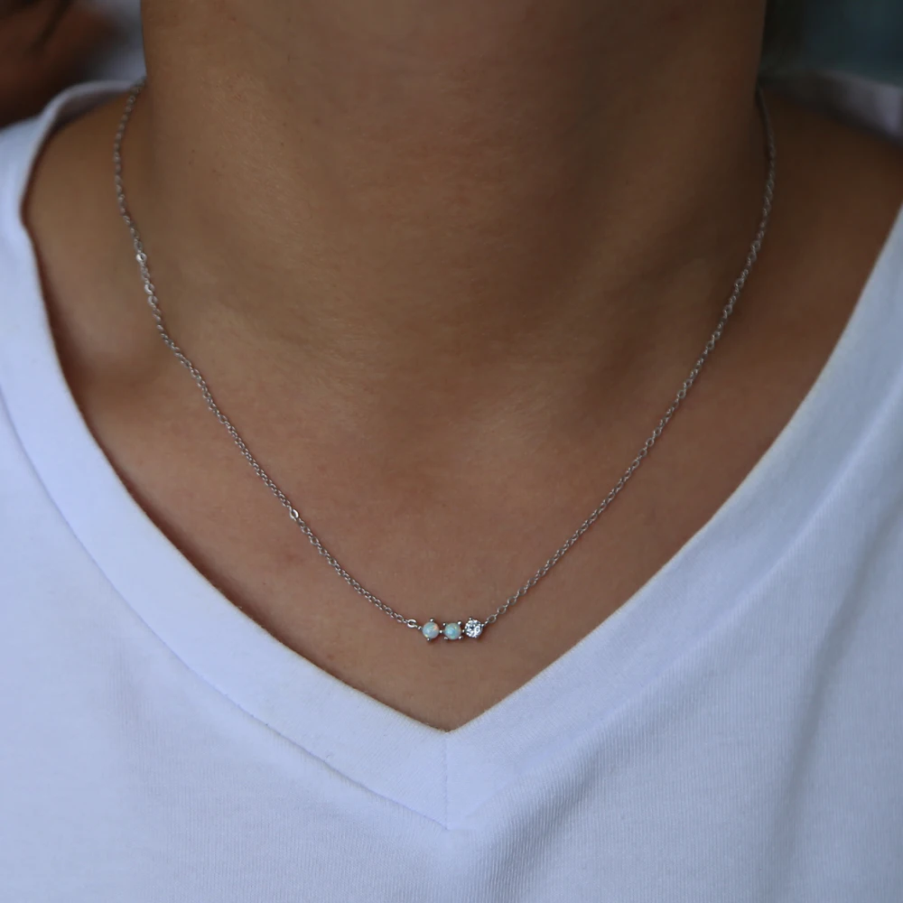 Delicate trendy couple opals paved cz choker necklaces 925 genuine silver collar necklace pendants women short chockers | Украшения и