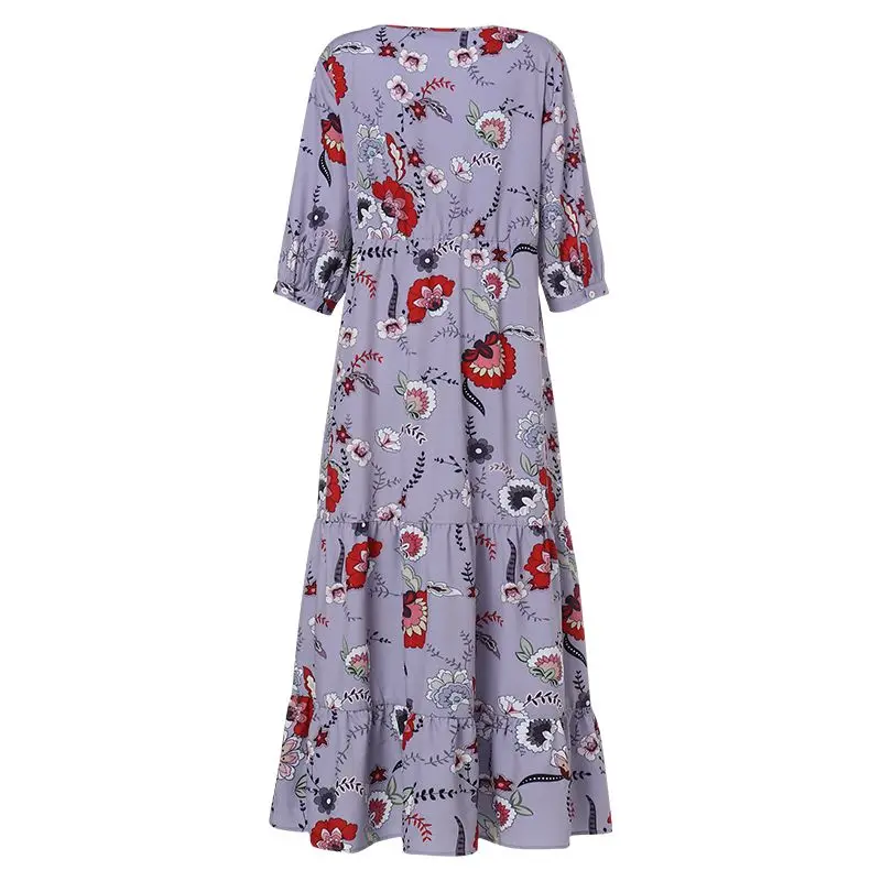 Осенний праздничный сарафан ZANZEA Повседневный 3/4 рукав длинный макси Vestido женский сексуальный v-образный вырез с цветочным принтом богемное женское платье халат