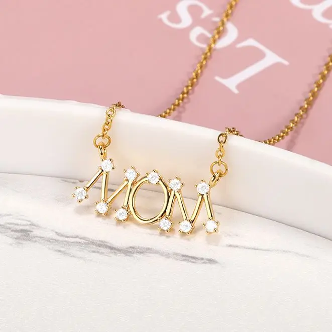 

New Arrival Top Quality Cubic Zirconia Letter Necklace Pendant For Mom Mama Jewelry Gift for Birthday Mother's Day Accessories