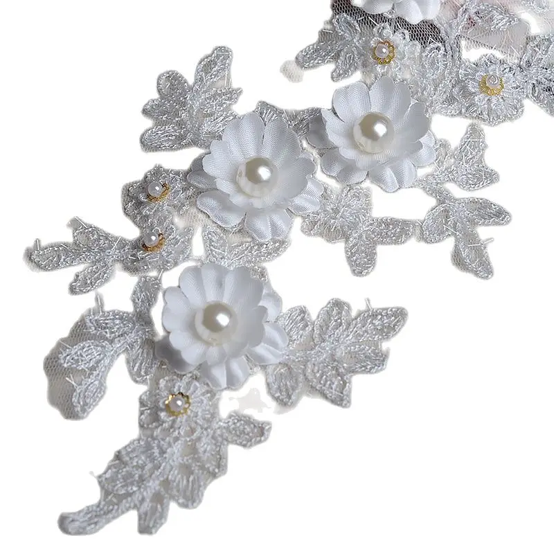 Хит продаж белые кружевные наклейки-заплатки вышивка из бусин для одежды