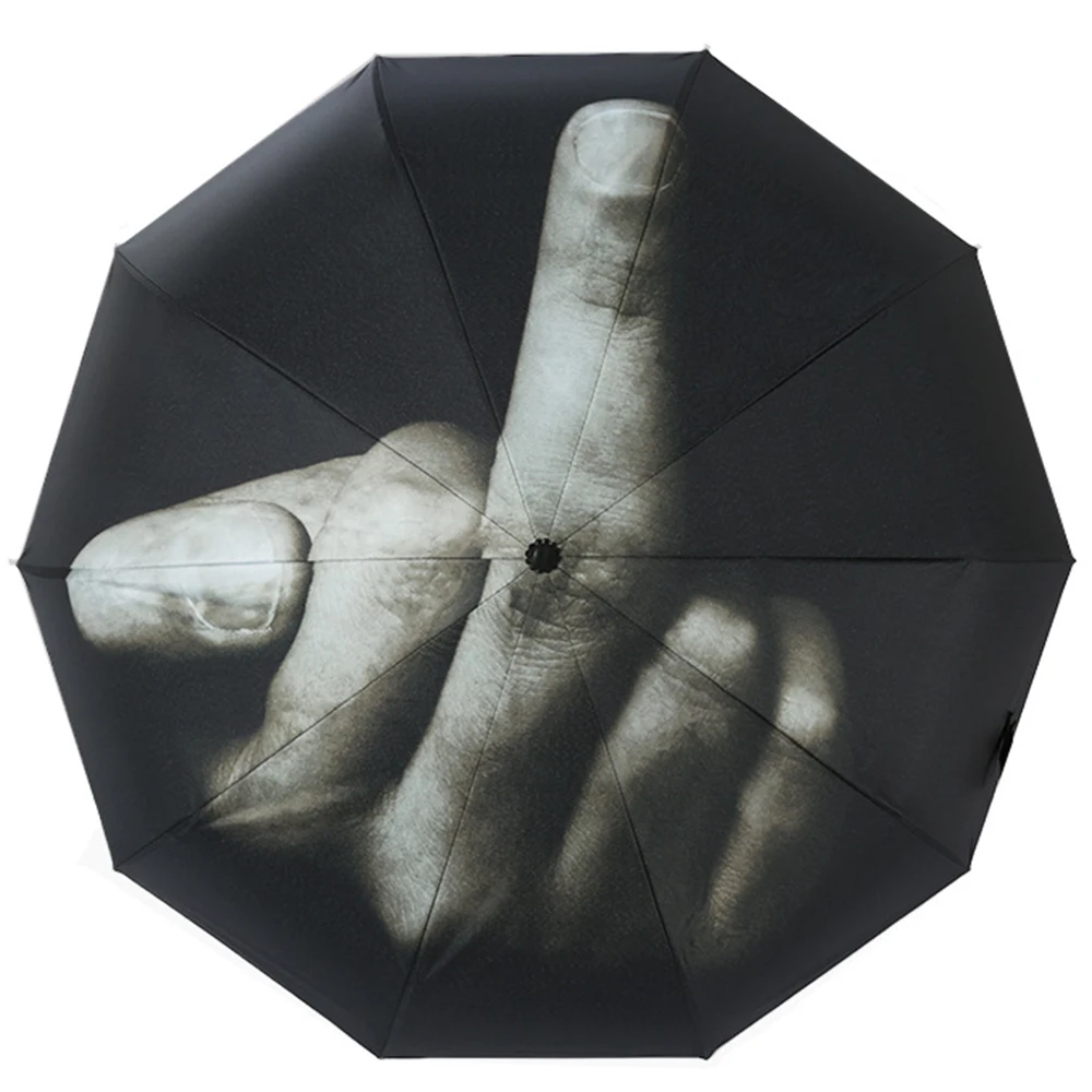 Fully-automatic Women Man Rain Umbrella Vertical Middle Finger Funny Design Sunny And Rain Parasol Three Fold Personal Umbrella