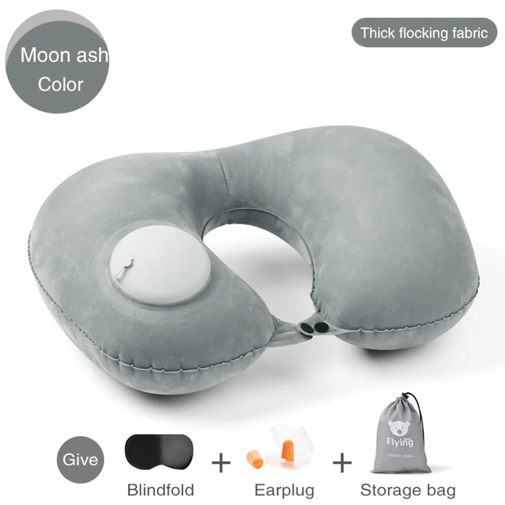 

Anti Fall Button U Neck Pillow Eyemask Earplugs Kit Space Saving Plane Car Travel Sleep Blindfold Pillow Inflatable Pillowcase