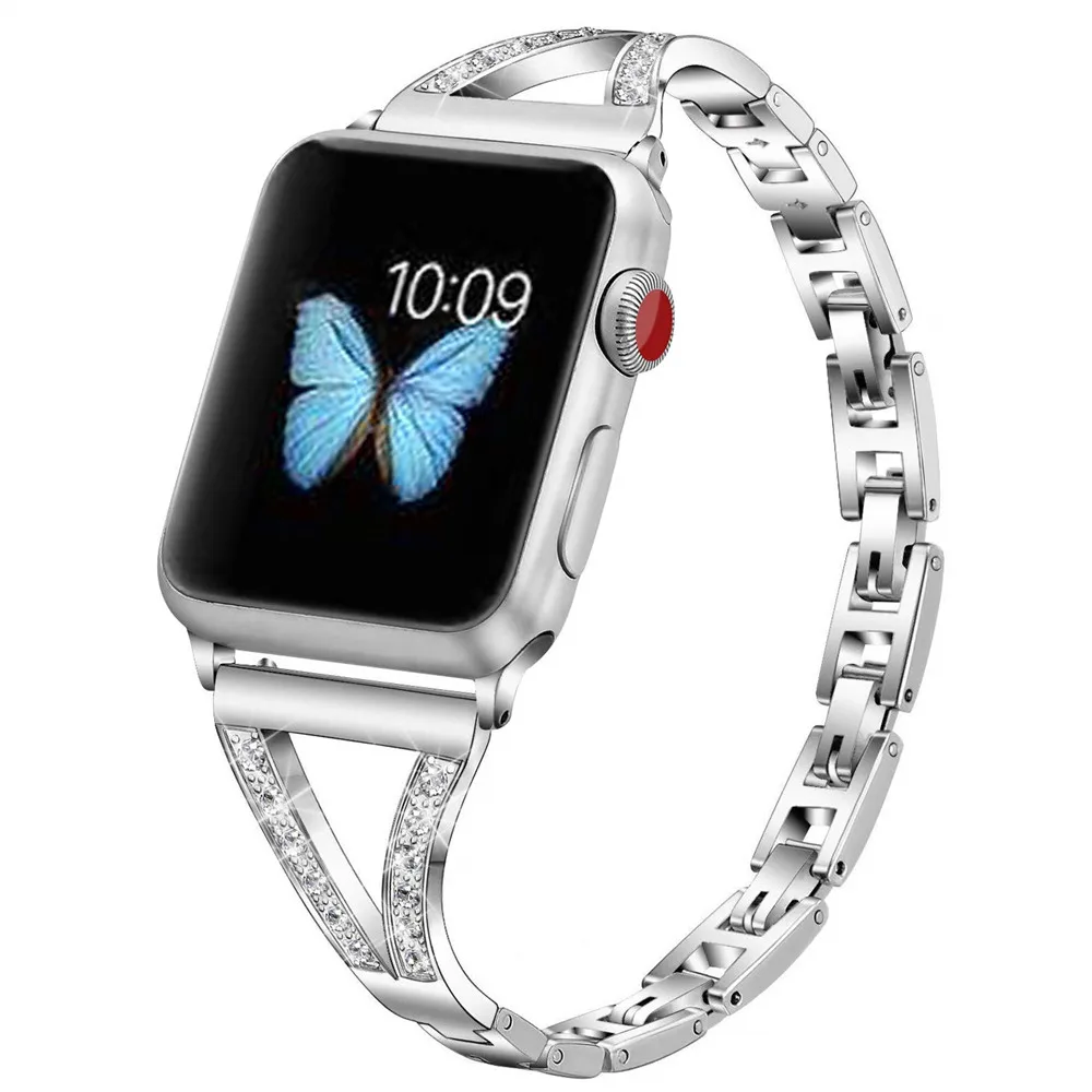 Алмаз для женщин браслет для наручных часов Apple Watch 5 Группа серии 5 4 3 2 1 Легкая регулировка металлический ремешок для наручных часов iWatch, 40/44/38 мм/42 мм